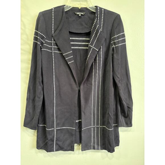 Misook Knit JAcket Cardigan Womens Size Smakk Navy Blue Longline Office Career - Picture 1 of 4
